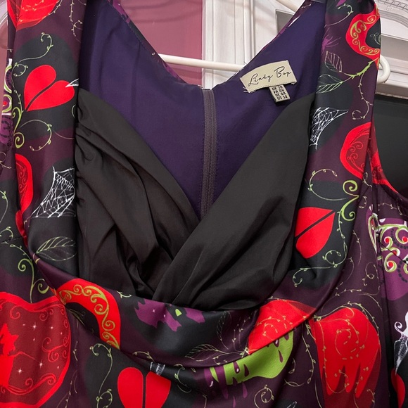 Lindy Bop Purple Dress with Red Apple Print - Picture 3 of 3